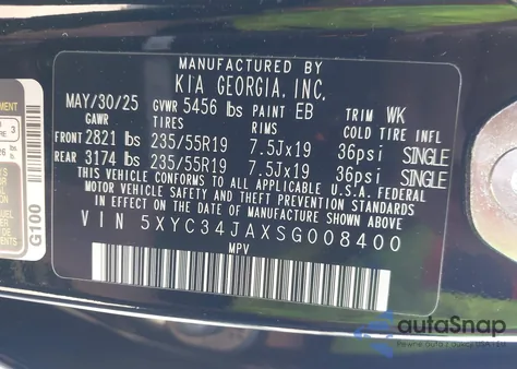 2025 Kia Ev6 Light Long Range from USA, damaged, VIN 5XYC34JAXSG008400